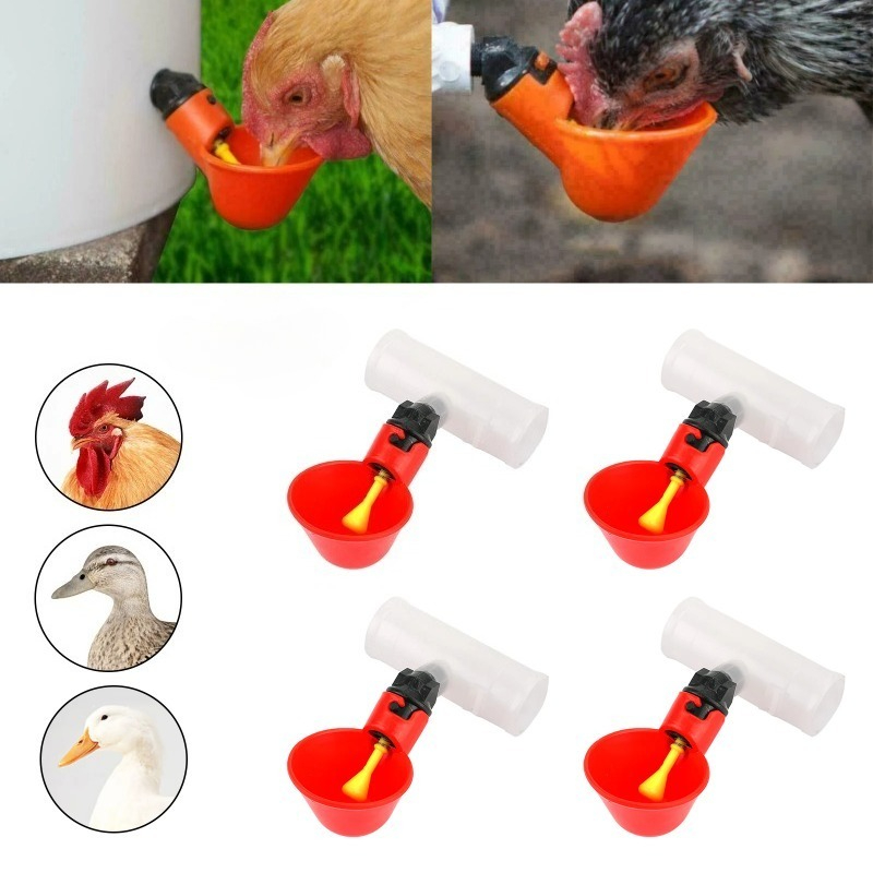 Chicken Nipple Drinker - 4개 자동 닭/메추리 급수기, 노란색 니플이