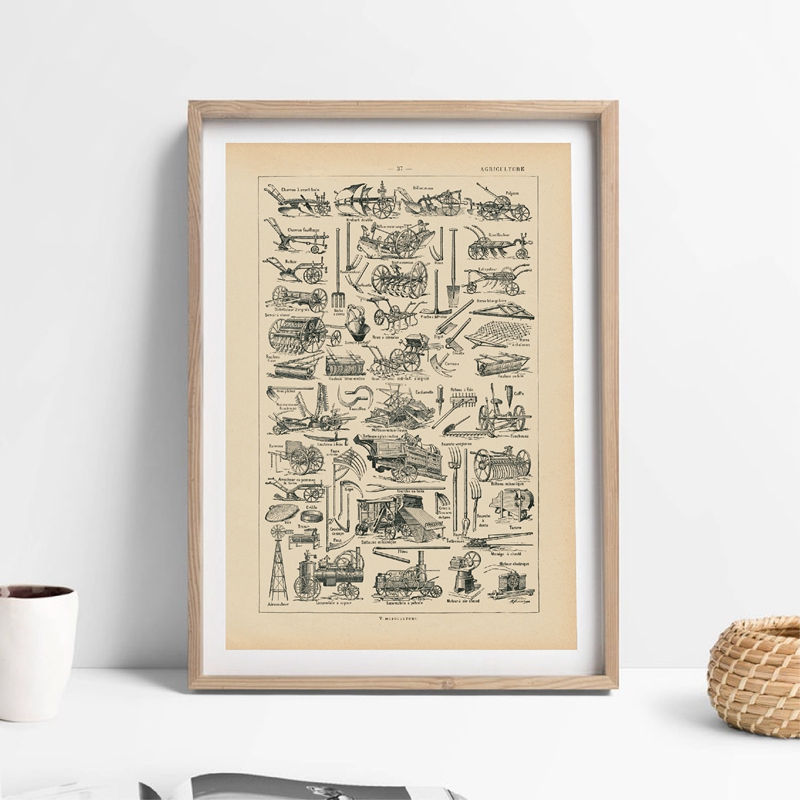 농업 장비 농업 도구 골동품 인쇄 백과 사전 오래된 차 - Agriculture Farming Poster 리뷰 및 가격